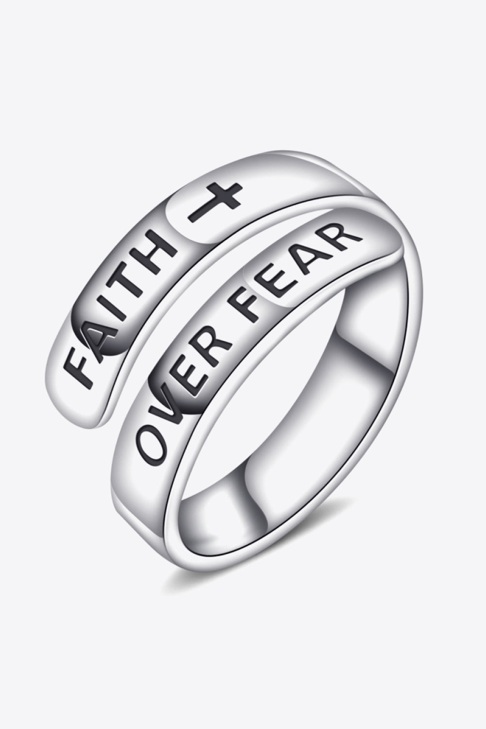 925 Sterling Silver FAITH OVER FEAR Adjustable Ring