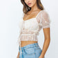 Chic Tie-Up Ruched Embroidery Crop Top