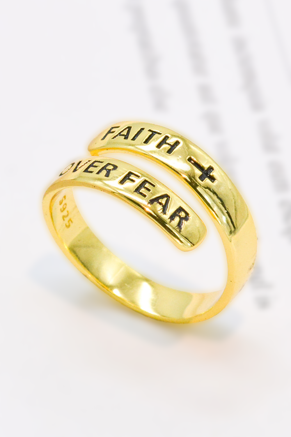 925 Sterling Silver FAITH OVER FEAR Adjustable Ring