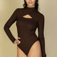 Front Cutout Long Sleeve Bodysuit