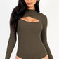 Front Cutout Long Sleeve Bodysuit