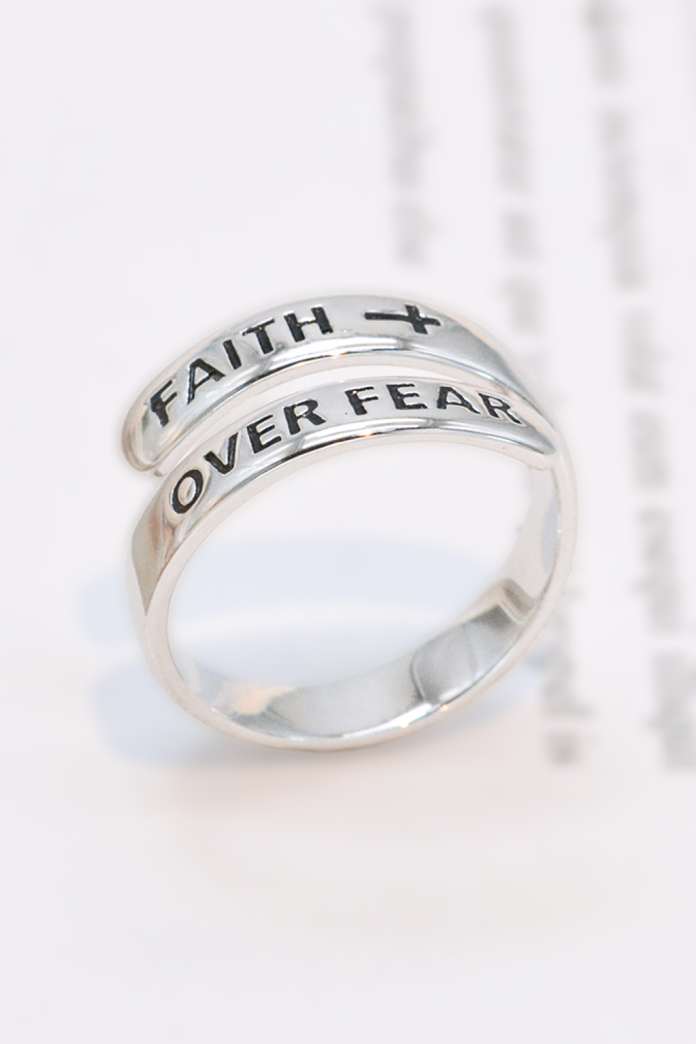 925 Sterling Silver FAITH OVER FEAR Adjustable Ring