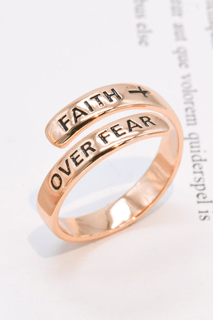 925 Sterling Silver FAITH OVER FEAR Adjustable Ring