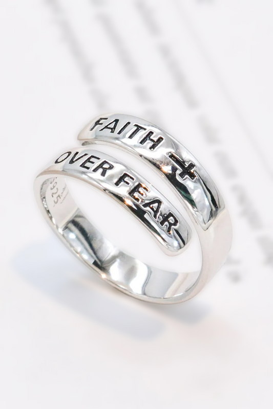 925 Sterling Silver FAITH OVER FEAR Adjustable Ring