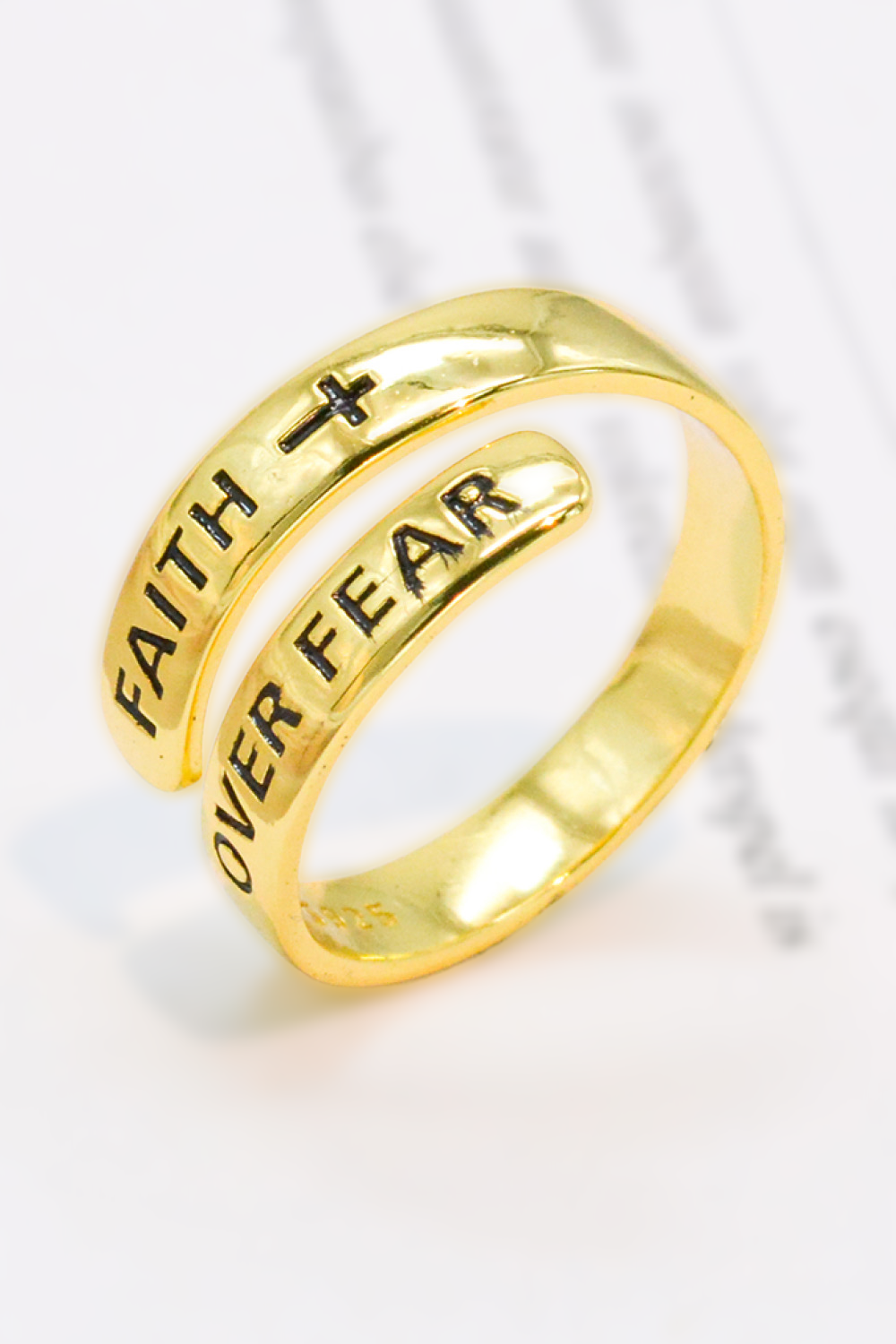 925 Sterling Silver FAITH OVER FEAR Adjustable Ring