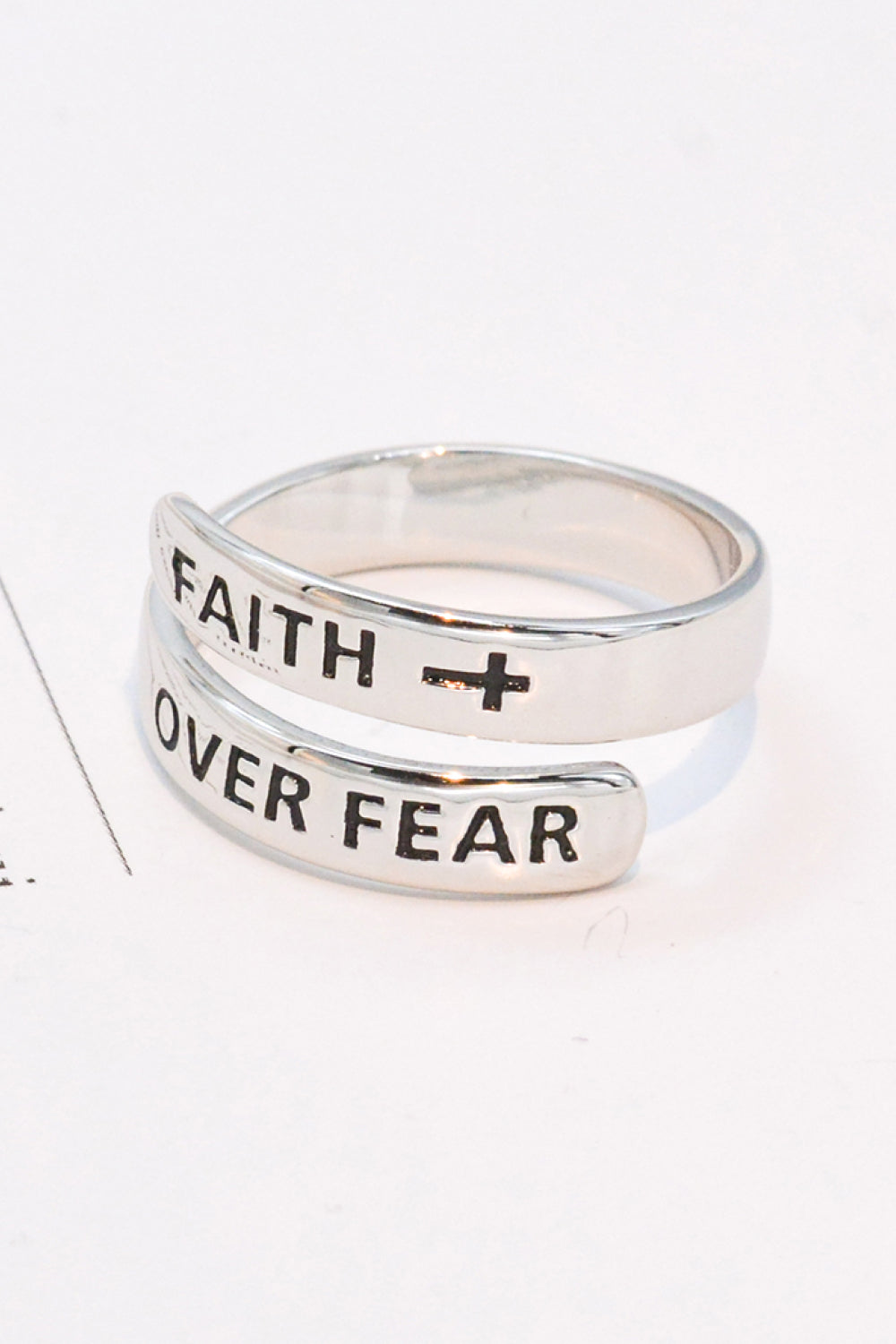 925 Sterling Silver FAITH OVER FEAR Adjustable Ring