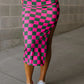 Split Checkered Midi Skirt