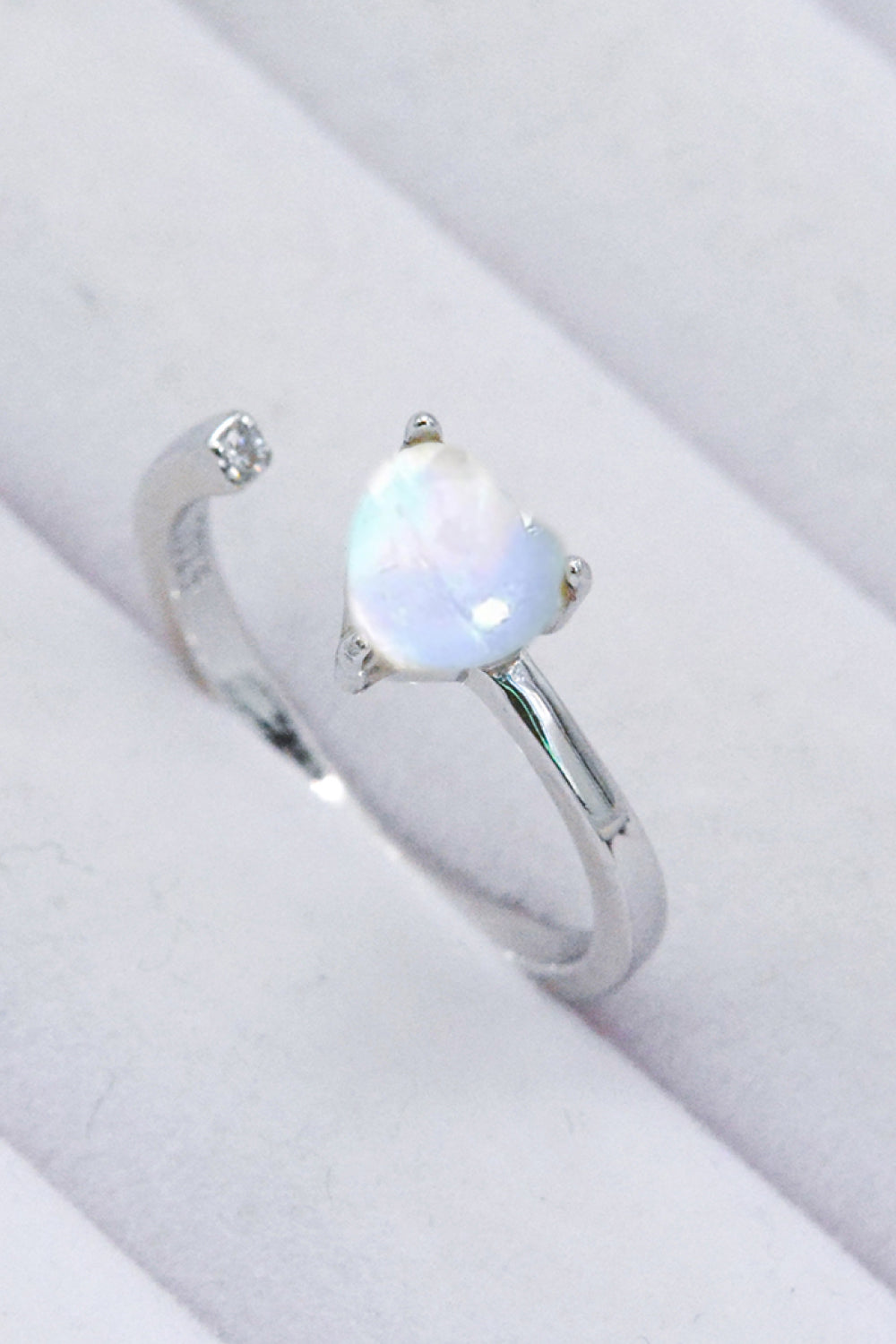 Inlaid Moonstone Heart Adjustable Open Ring