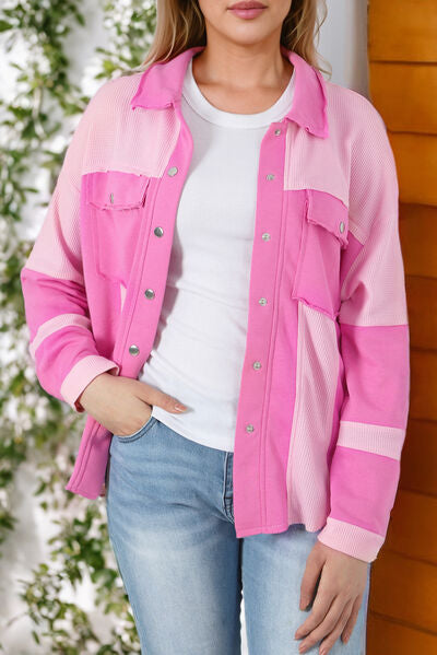 Pink Waffle-Knit Shacket